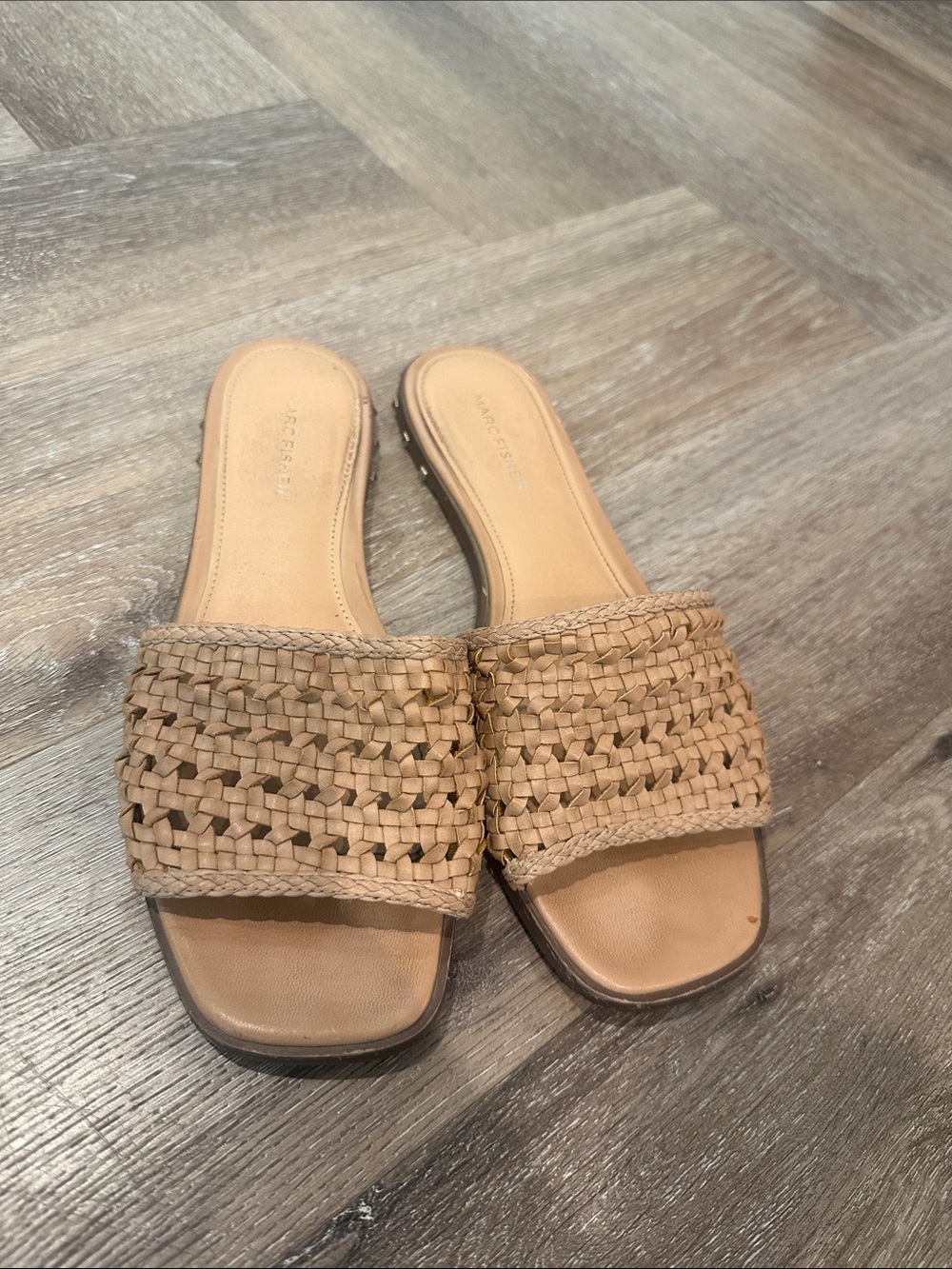Marc Fisher Braided Leather Slide Sandals in Tan